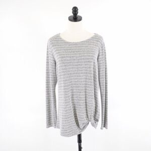 Max & Mia Gray Striped Scoop Neck Front Scrunch Wrap Sweater Medium‎